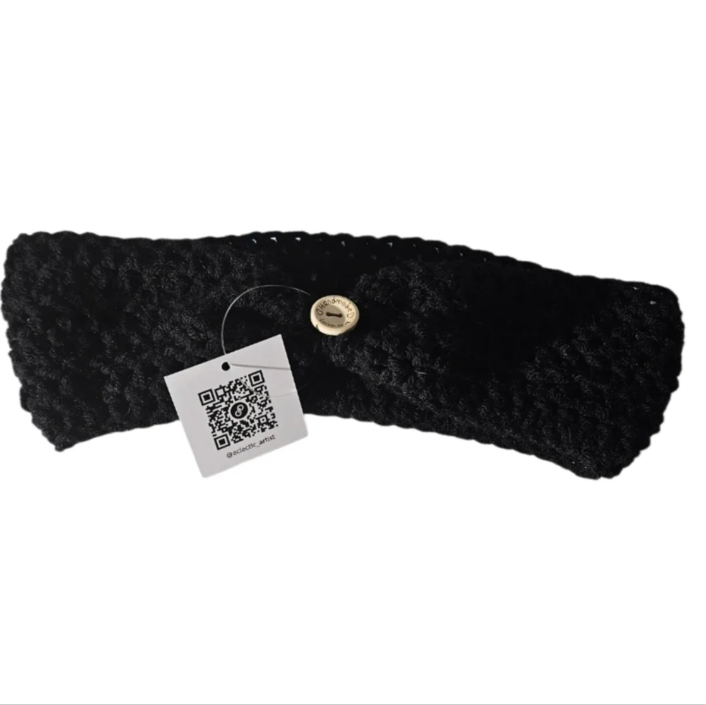 Hand Crafted 3 in 1 Hair accessory Black Crochet ear warmer Handmade headband